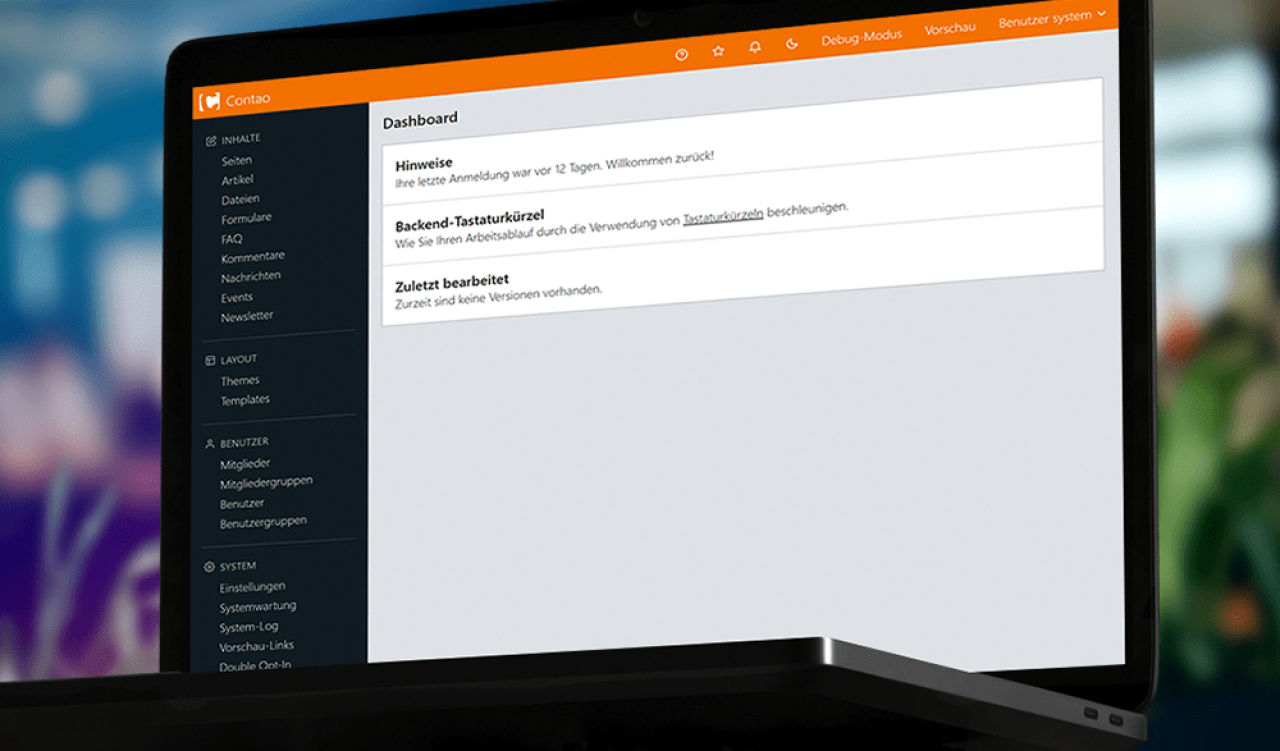 Contao Verwaltungsoberfläche (Backend)
