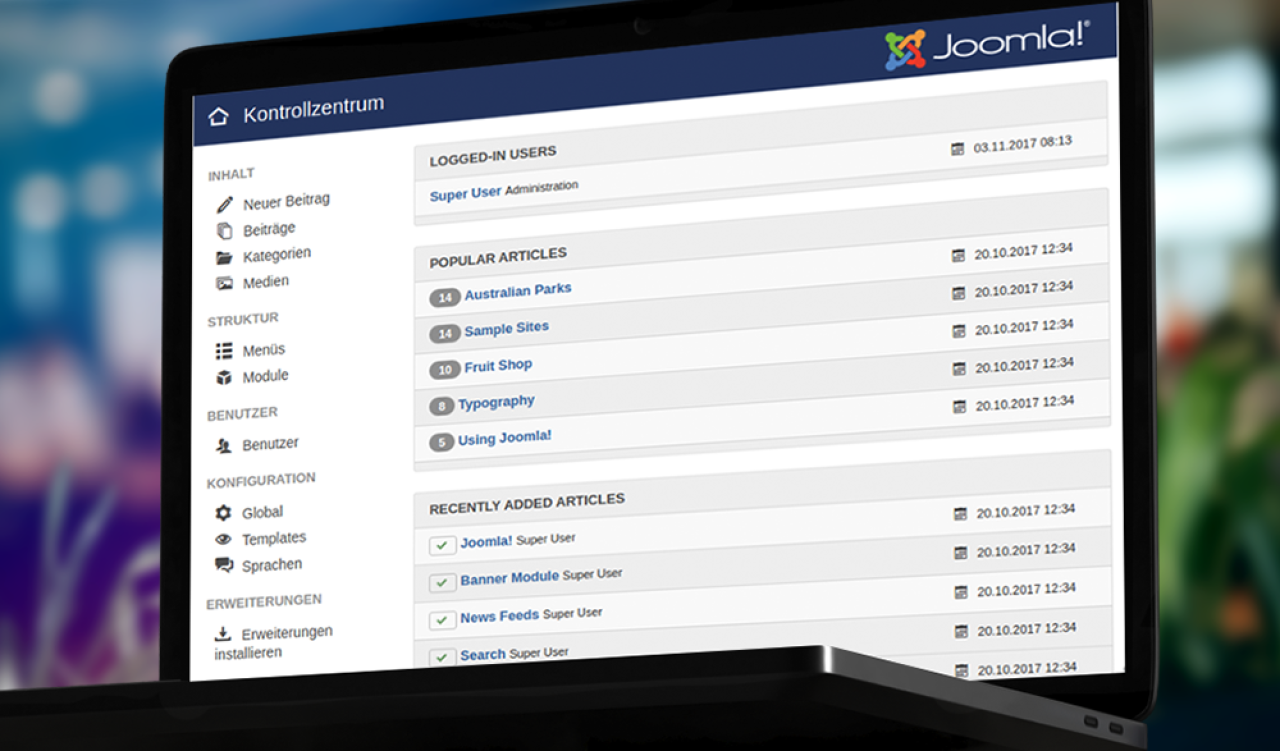 Joomla Verwaltungsoberfläche (Backend)