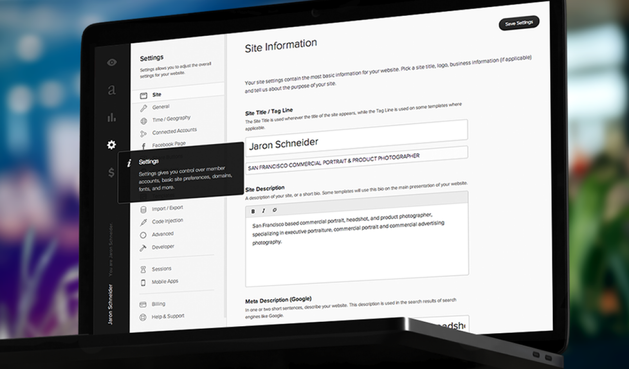 Squarespace Verwaltungsoberfläche (Backend)