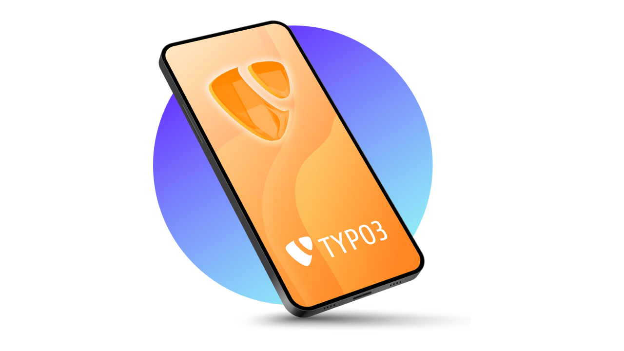 TYPO3 CMS Mobile Darstellung, Smartphone mit TYPO3 Logo