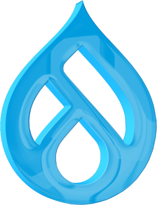 Blaues, tropfenförmiges Logo mit glänzender Oberfläche, zeigt eine innere Tropfenform und einen schräg verlaufenden Steg, der ineinander geschwungene Aussparungen bildet, auf hellem Hintergrund.