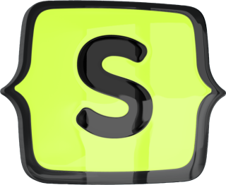 Glänzendes limegrünes, quadratisches Icon mit schwarzem, geschwungenem Rand – zeigt mittig den schwarzen Buchstaben 