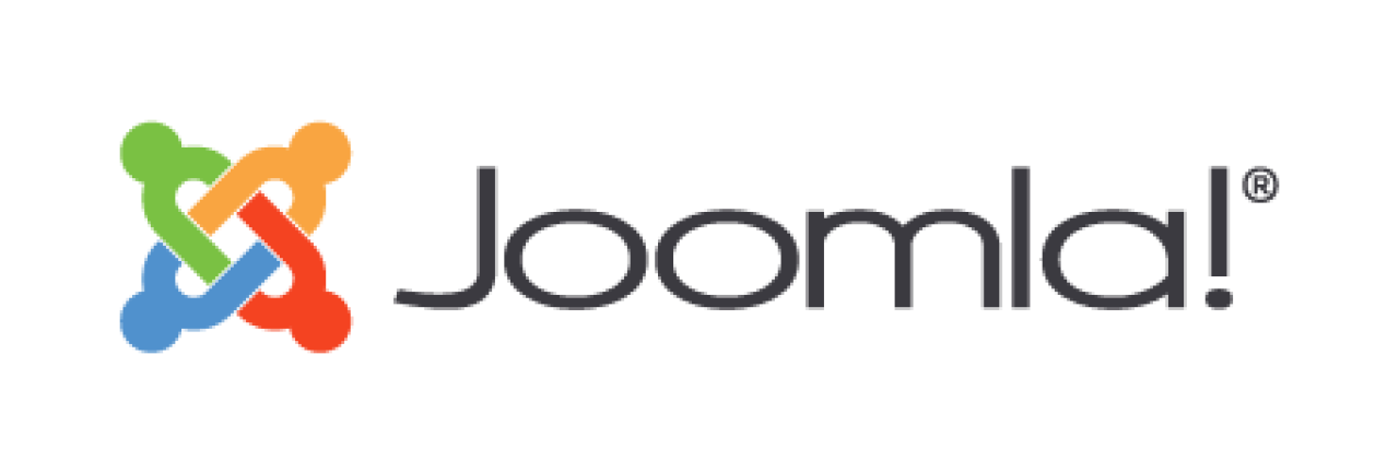 Wortmarke Joomla mit dem vierteiligen Symbol aus roten, grünen, orangefarbenen und blauen Formen