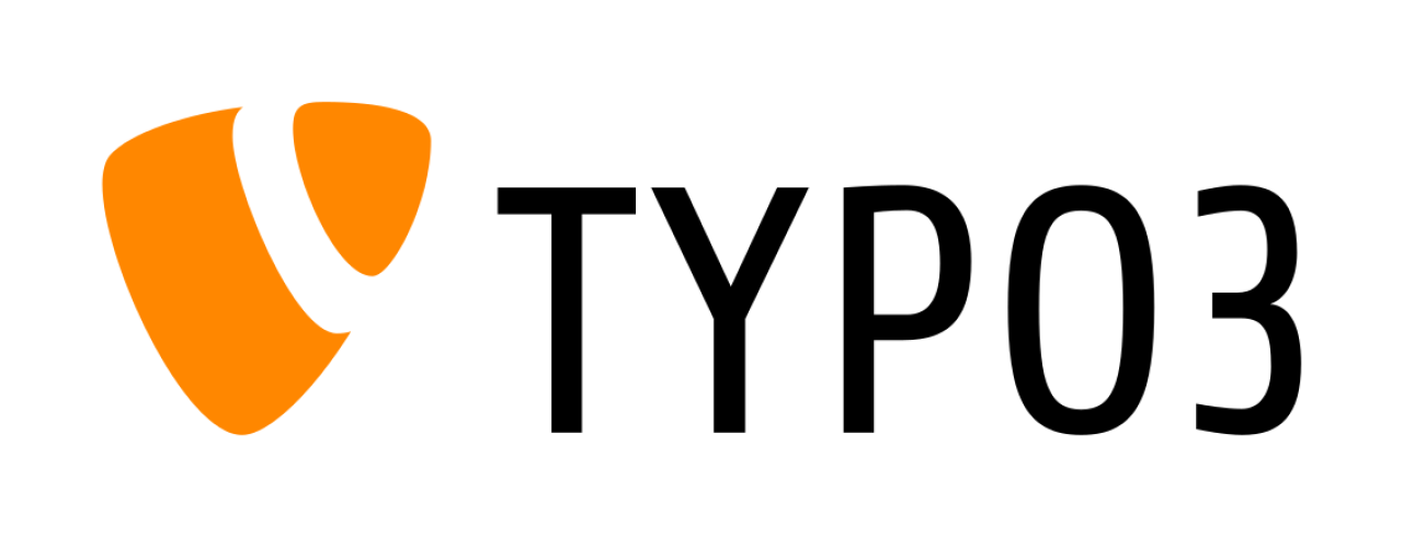 Wortmarke TYPO3 mit dem orangefarbenen Wellensymbol links