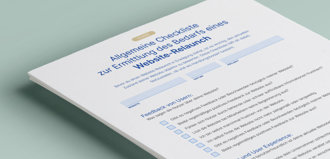 Abbildung der Checkliste zur Ermittlung eines Bedarfs für einen Website Relaunch
