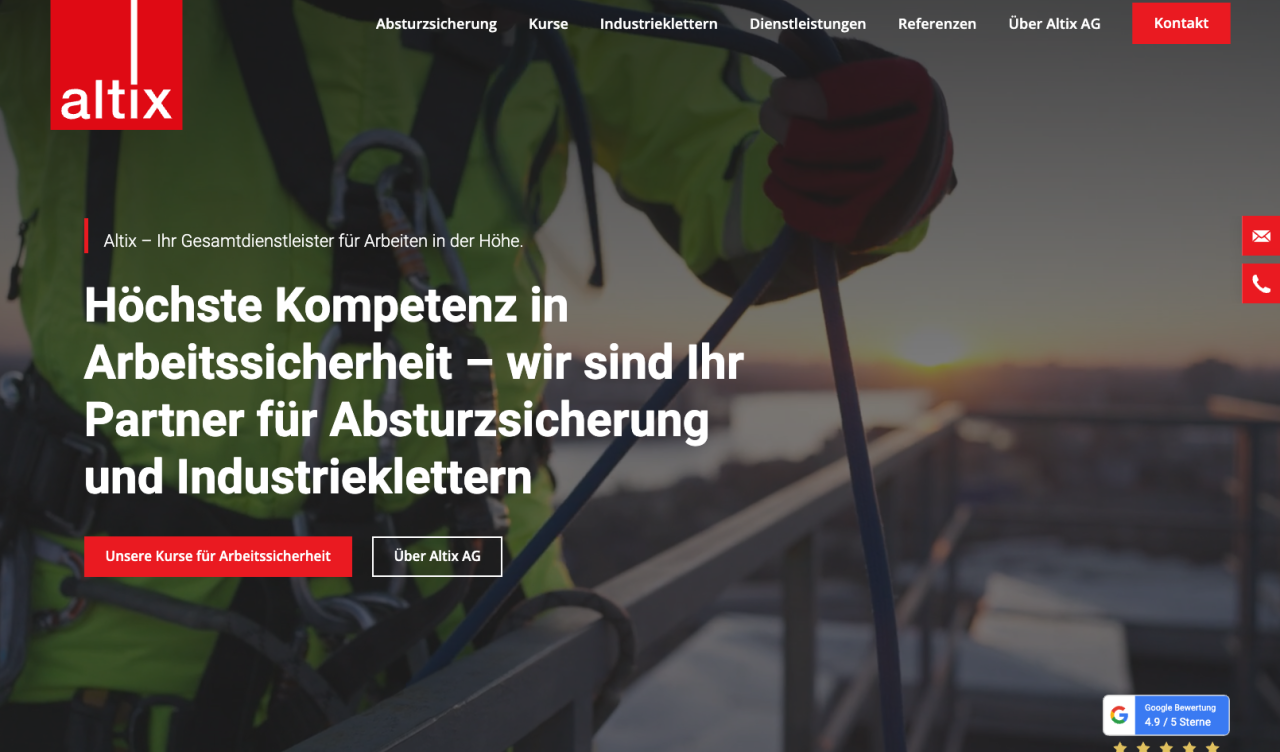 Vollflächiger Header auf der Website von Altix in der Schweiz