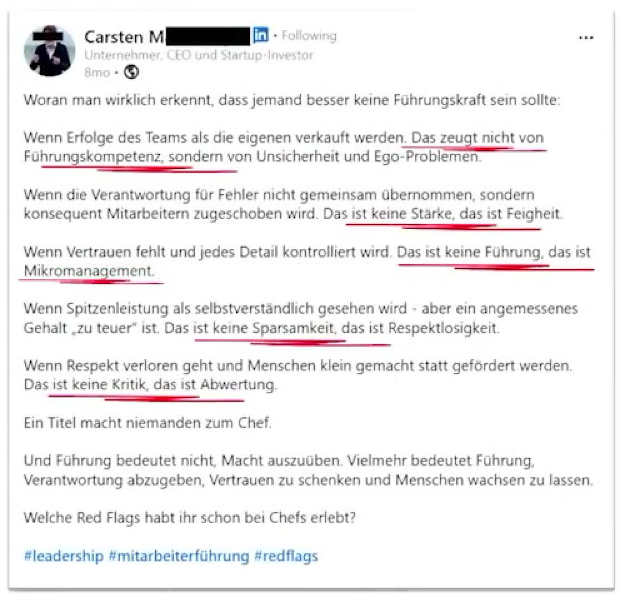 LinkedIn Post mit KI Spuren