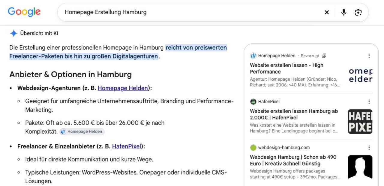 Beispiel einer AI Overview auf Google