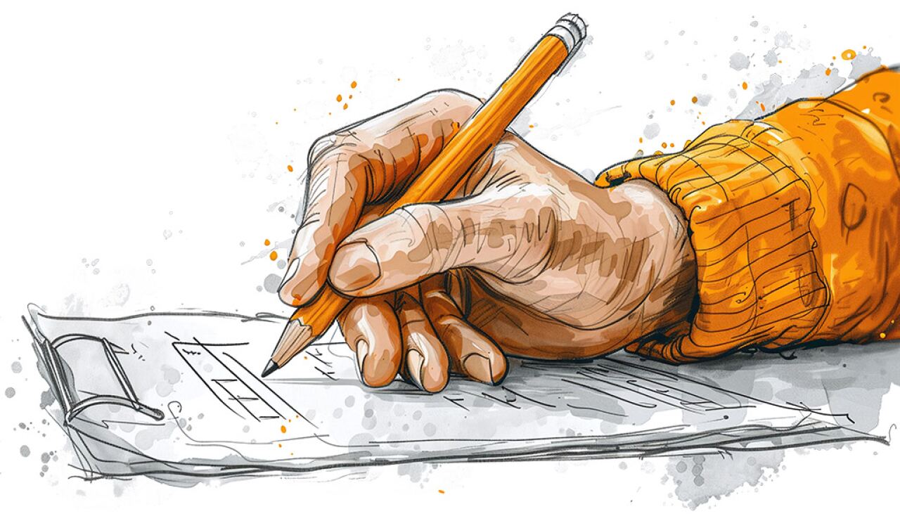 Abstrakte Illustration eines Texters, der Inhalte für eine Website konzipiert