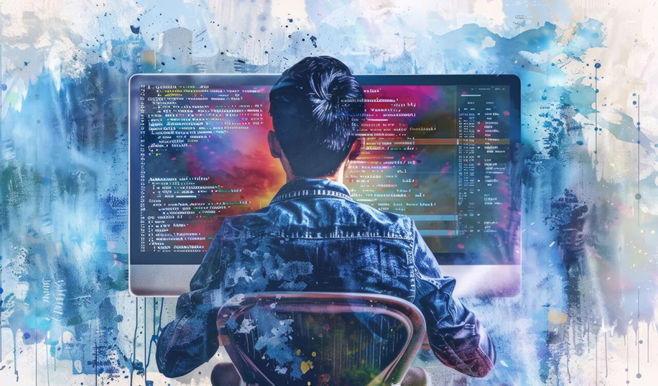 Abstrakte Illustration eines Programmierung, der ein Webdesign umsetzt