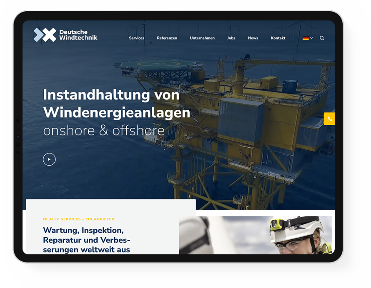 Webdesign Referenz für die Deutsche Windtechnik